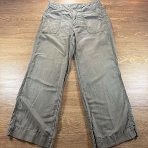 GAP Women's 6 Linen Blend Pants Olive Green Wide Leg Casual Minimalist Neutral